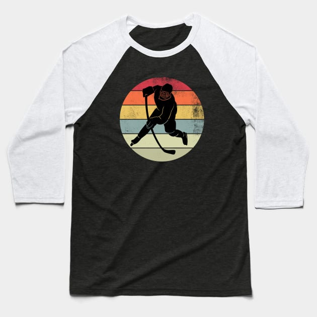 Retro Sunset Hockey Player Gift Baseball T-Shirt by Illustradise